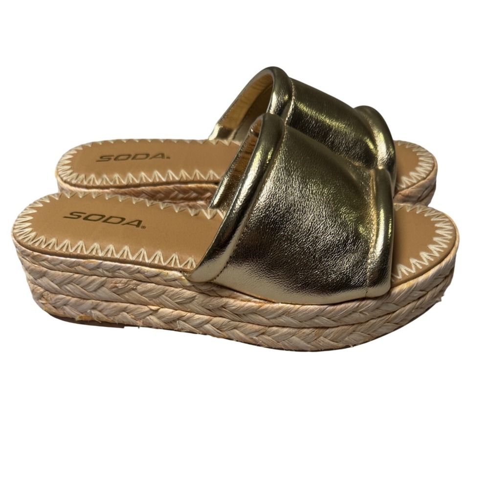 Soda Monte Sandals Gold Metallic Espadrille Platform Slides Womens 8 Summer Boho